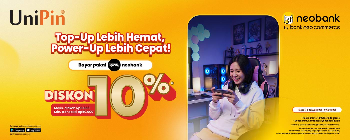 Top Up Lebih Hemat di UniPin Pakai QRIS Neobank, Diskon Hingga 10%!